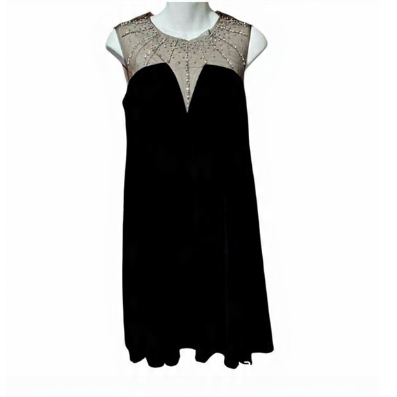 Betsy & Adam Black Dress Beaded Illusion Neckline Evening Party Formal Sz 4 Nwot - Picture 5 of 9